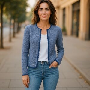 Ann Taylor | Blue & White Knit Snap front Cardigan Cashmere blend